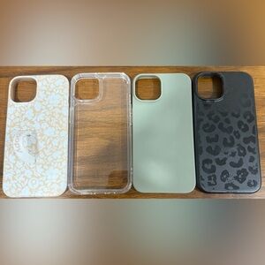 Set of Four iPhone Cases - Floral, Clear, Green, Black Leopard